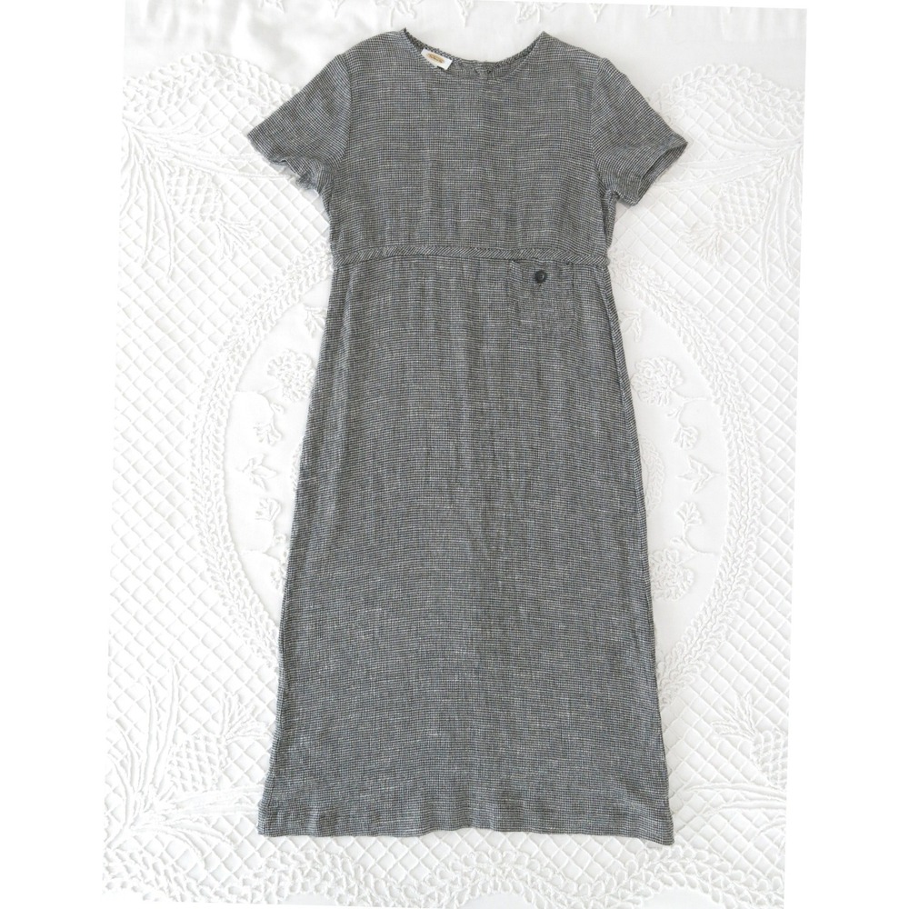 Vintage 90s Talbots Gingham Maxi Dress Womens 10 Black&White Linen Rayon Market